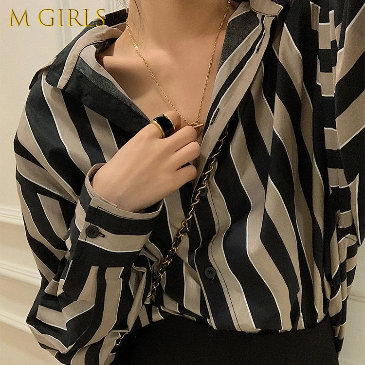 

Striped Shirts Women Loose Straight Cozy All-match Long Sleeve New Simple Daily Students Spring Ulzzang Autumn Feminine Clothing