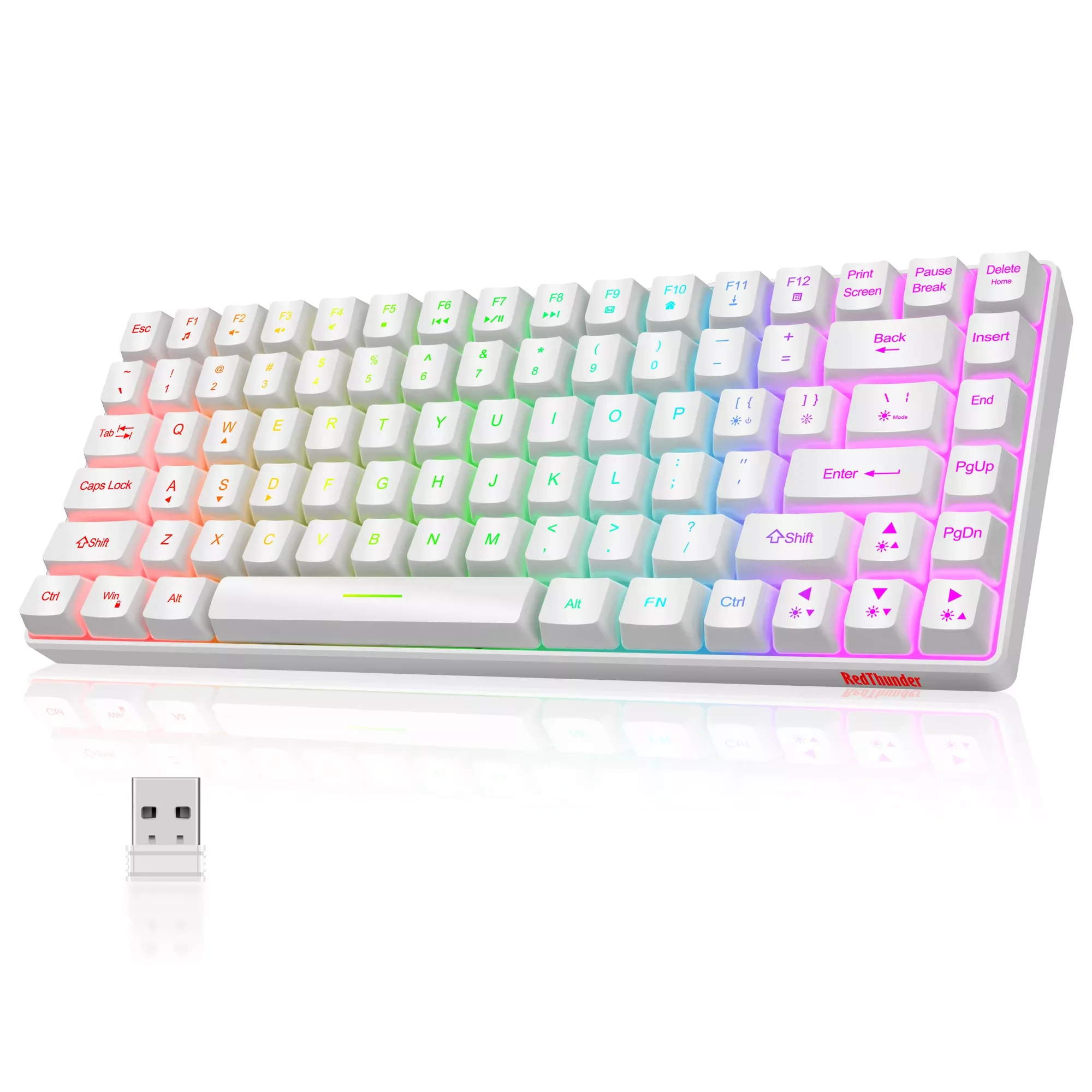 

RedThunder K84 Wireless Gaming Keyboard, Rechargeable 1850mAh 2.4G RGB Backlit Wireless Keyboard, Compact 84 Keys for PC Mac