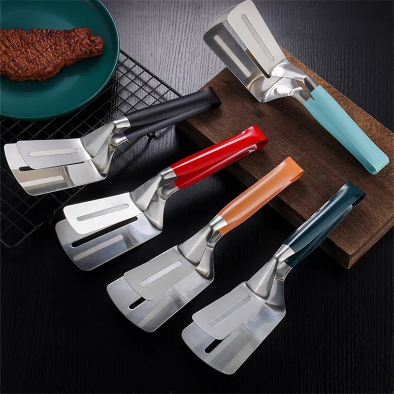 

Multi-color Stainless Steel BBQ Food Tongs Hollow Steak Bread Clip Clamp Frying Fish Shovel Cooking Utensils Kitchen Tools