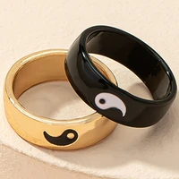 2pcs yin yang tai chi couple rings for lovers black gold stainless steel for women men wedding ring valentines day gifts