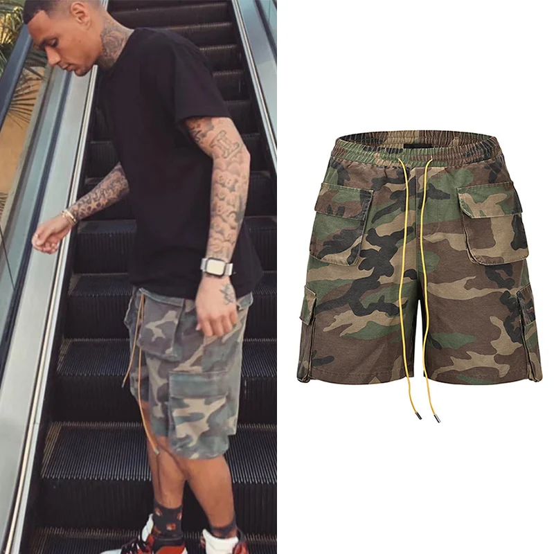 

Vintae Camouflae Caro Sorts Mens Tree-dimensional Tailorin Pocket Army Sort ip op Streetwear All-matc Casual Sort