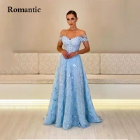 romantic a line prom gowns sky blue tulle attachable sleeveless sweetheart floor length with flower formal long evening dress