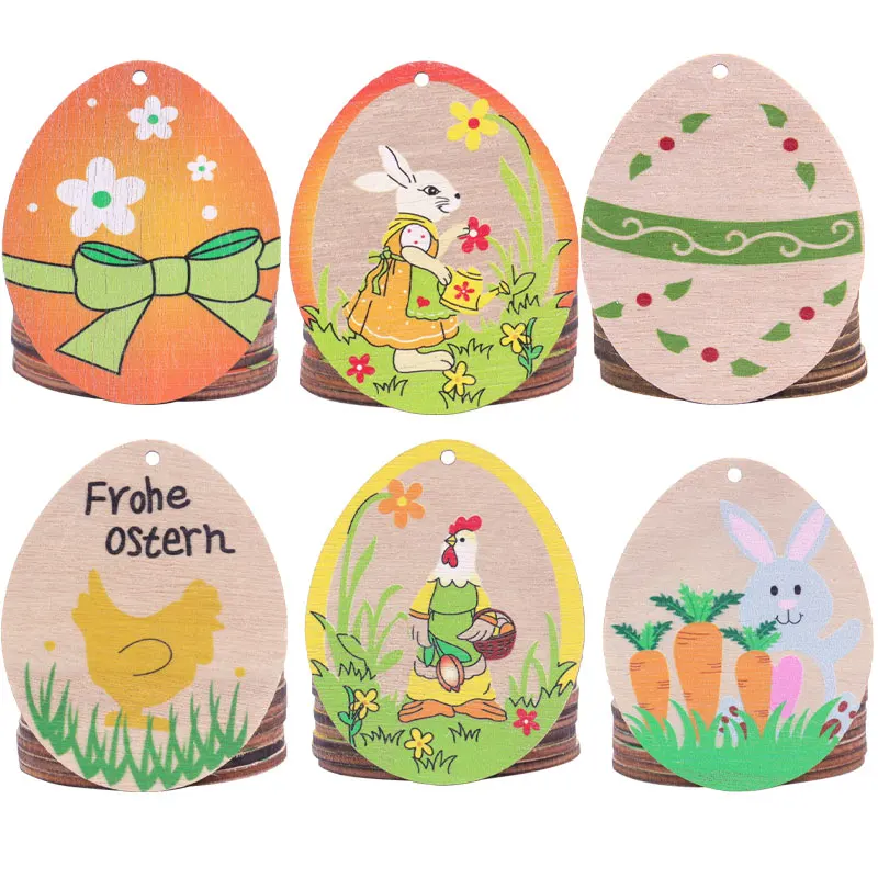 

10 шт. пасхальные деревянные подвесные яйца кролика для пасхи, вечерние поделки, подвесные украшения, вечерние принадлежности, подарок для д...