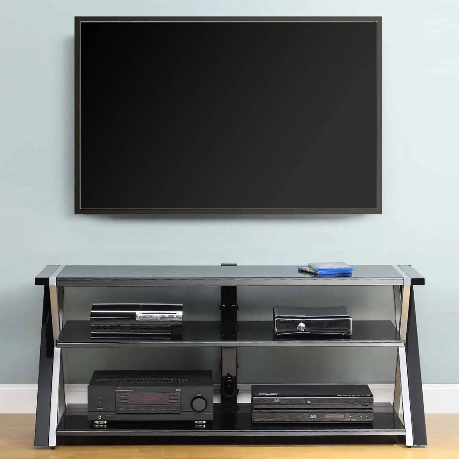 

Черная подставка для телевизоров с плоским экраном 60 дюймов и полками из закаленного стекла