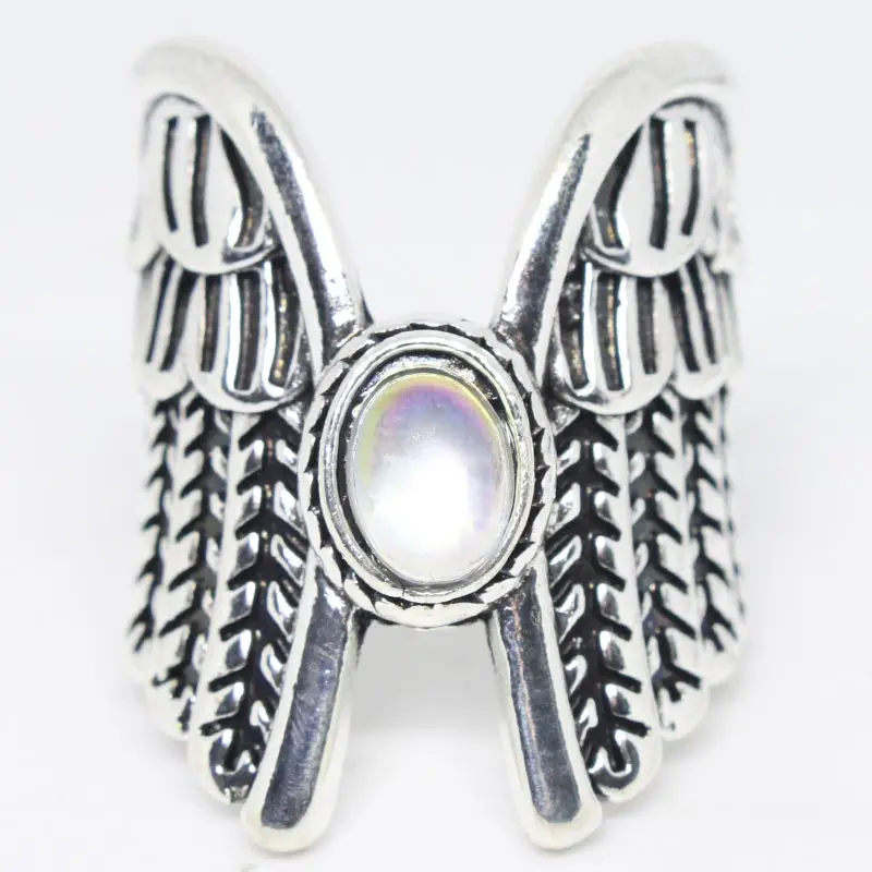 

Vintage Large Angel's Wing Rings for Women Oval Moonstone Women's Promise Ring Party Jewelry Accessories Gifts Dropshipping