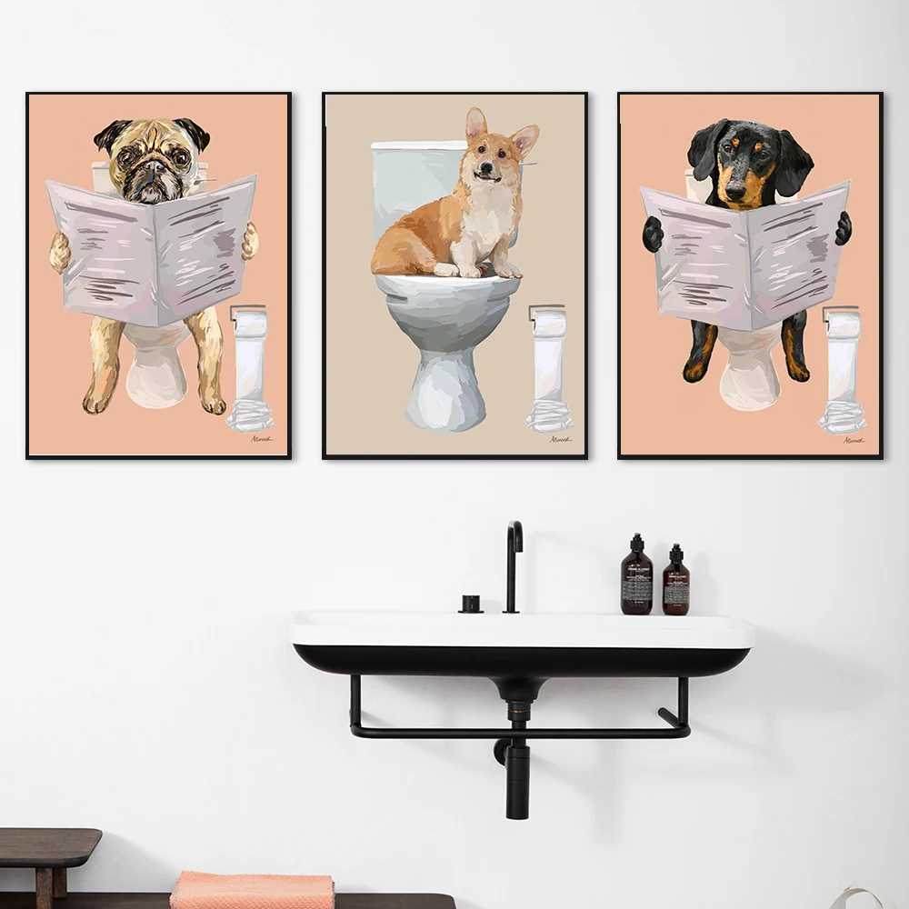 

Modern Nordic Black Labrador Dog Rest Wall Art Poster Print Bathroom Decor Animal Illustrations Cute Canvas Painting Room Home