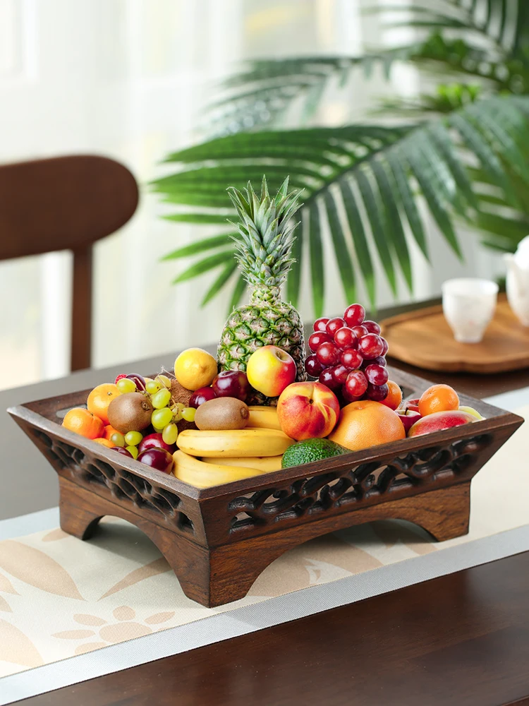 

Thailand imported fruit plate wood Chinese creative retro solid wood fruit plate tea table table simple dry fruit plate