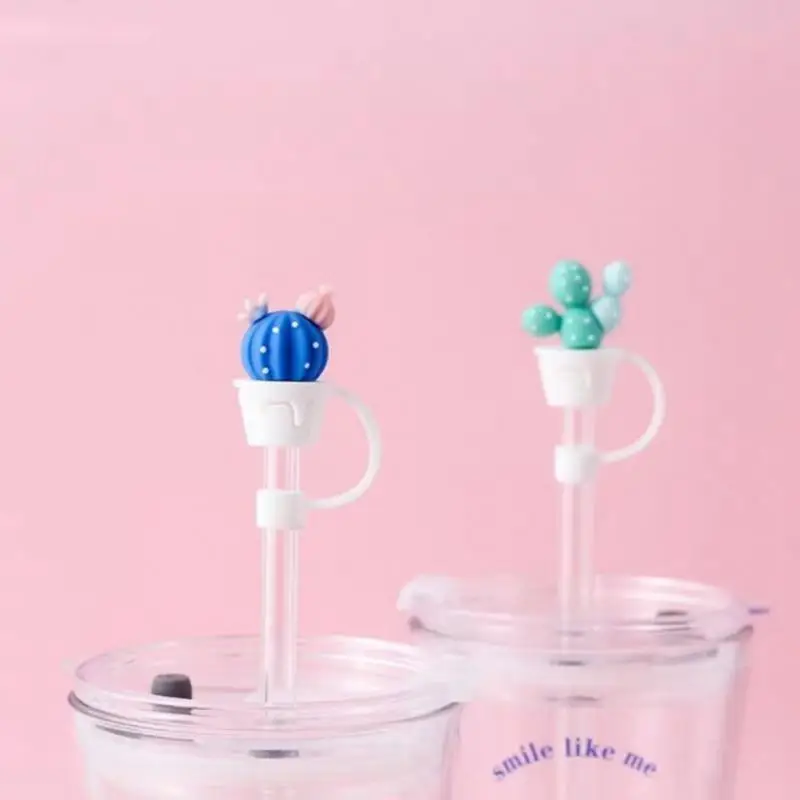 

Mini Cactus Silicone Straw Plug Reusable Drinking Straw Cover Dust Cap Kawaii Glass Stainless Steel Straws Drinkware Accessories
