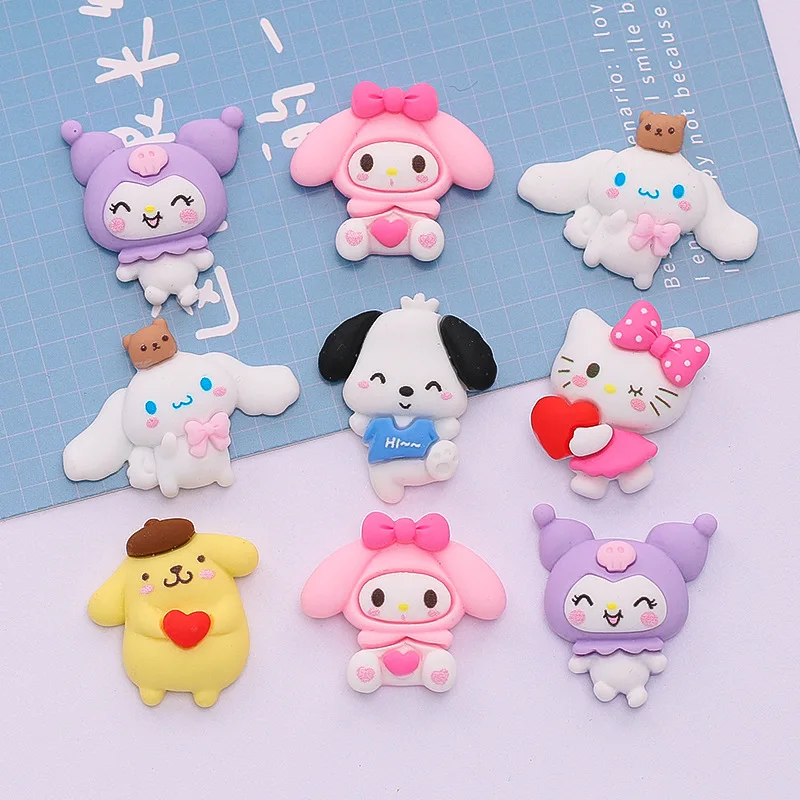 

10Pcs Anime My Melody Kuromi Hellokts Cartoon 3D Resin Diy Arts Decor Kawaii Cute Hairpin Cup Toy Patch Jewelry Accessories Gift