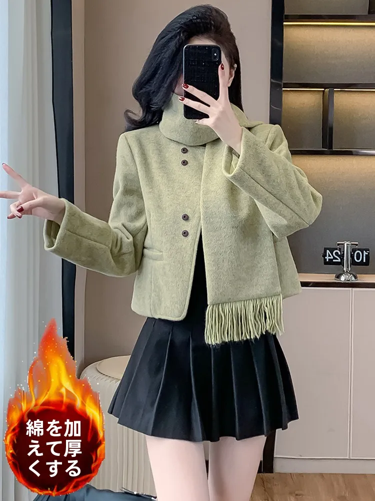 Изящный шерстяной пуховик женский осень-зима 2023 новый утолщенный теплый