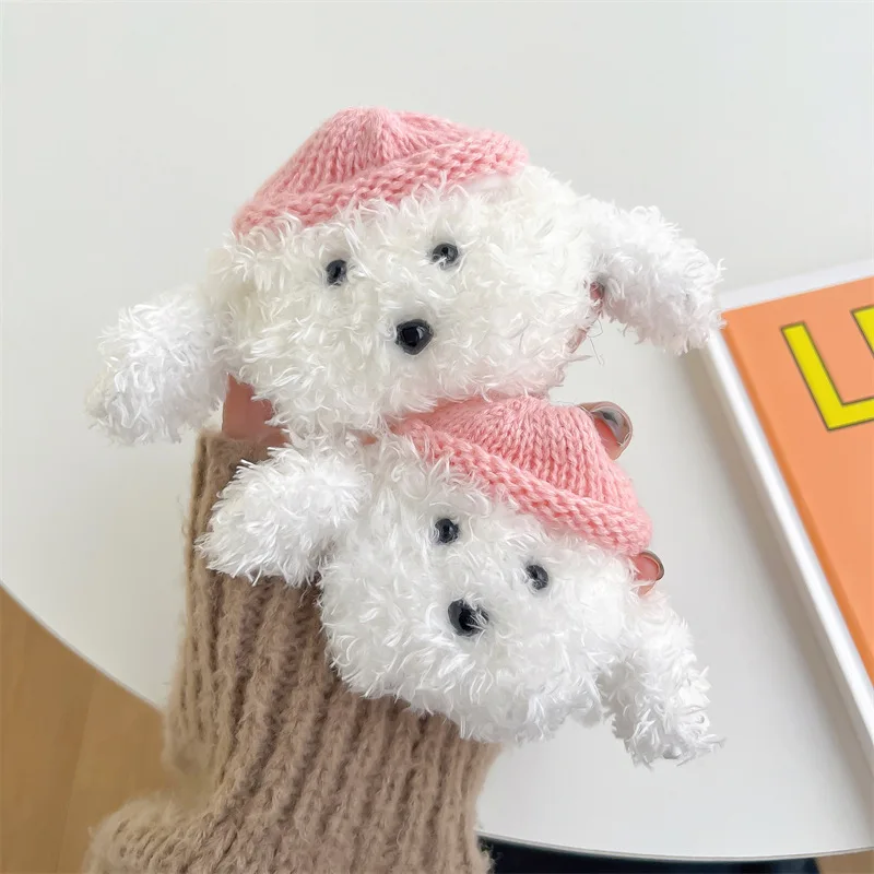 

Plush Cartoon Pink Cap Cute Dog Case for Apple AirPods 1 2 3 Pro Cases Cover IPhone Bluetooth Earbuds Earphone Air Pod Pods Case