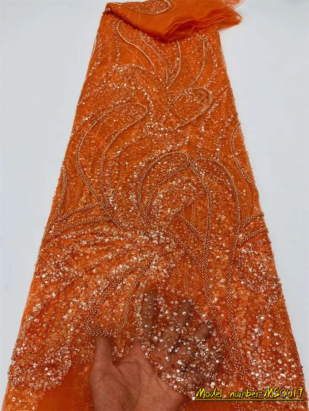 

Tolex 2023 Caramel African Sequins Lace Fabric Luxury French Nigerian Beaded Mesh Lace Fabric High Quality Wedding Dress MS0017