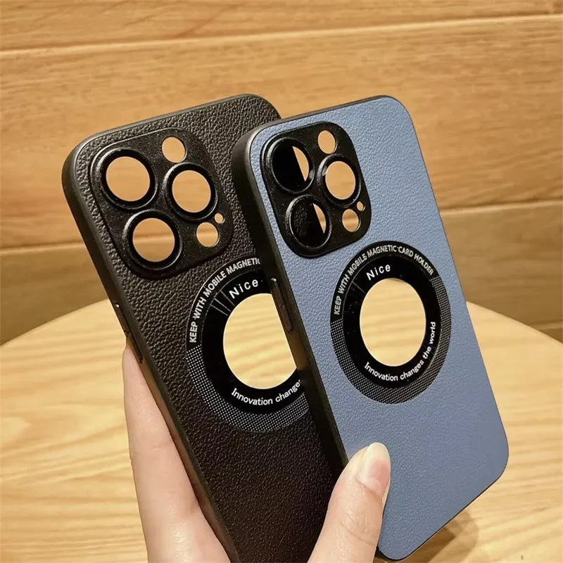 Роскошный магнитный матовый кожаный чехол с отверстием для логотипа iPhone14 13 12 11Pro