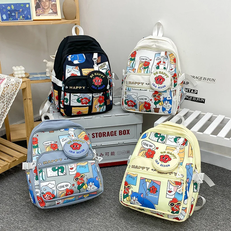 

Teenagers School Bag for Girls Boys College Student Graffiti Backpack Women Nylon Campus Schoolbag Japanese Cartoon