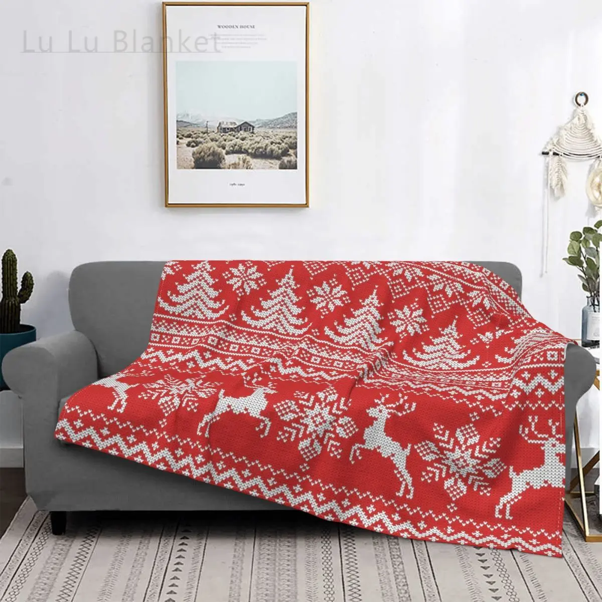 

Red Christmas Knit Snowflake Blanket Velvet All Season Cold Artistic Multifunction Soft Throw Blankets for Bed Car Bedspreads