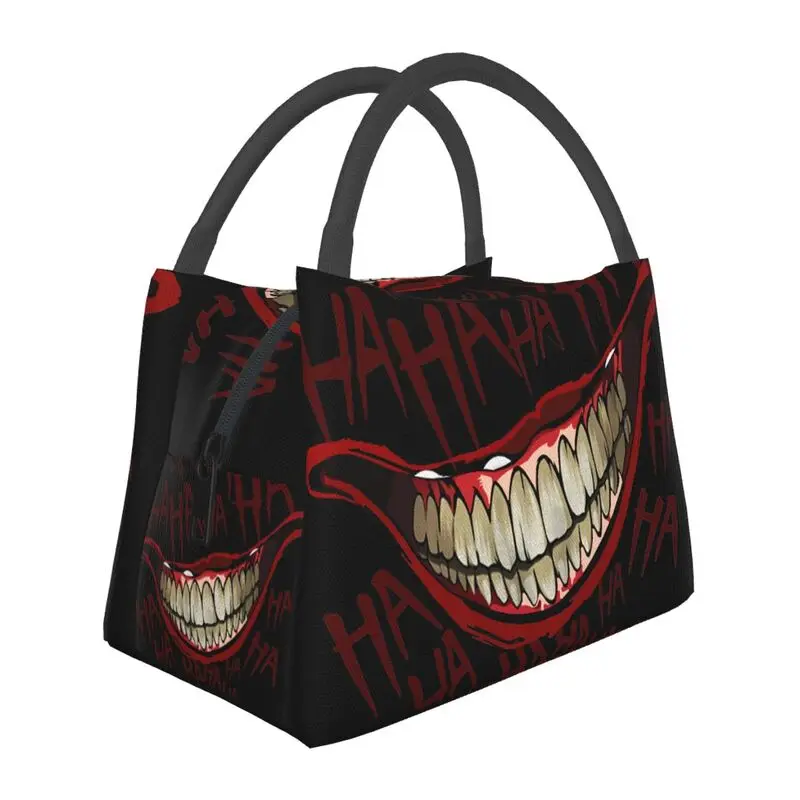 

Joker Smile Haha Thermal Insulated Lunch Bag Women Funny Clown Lunch Tote for Office Outdoor Multifunction Meal Food Box