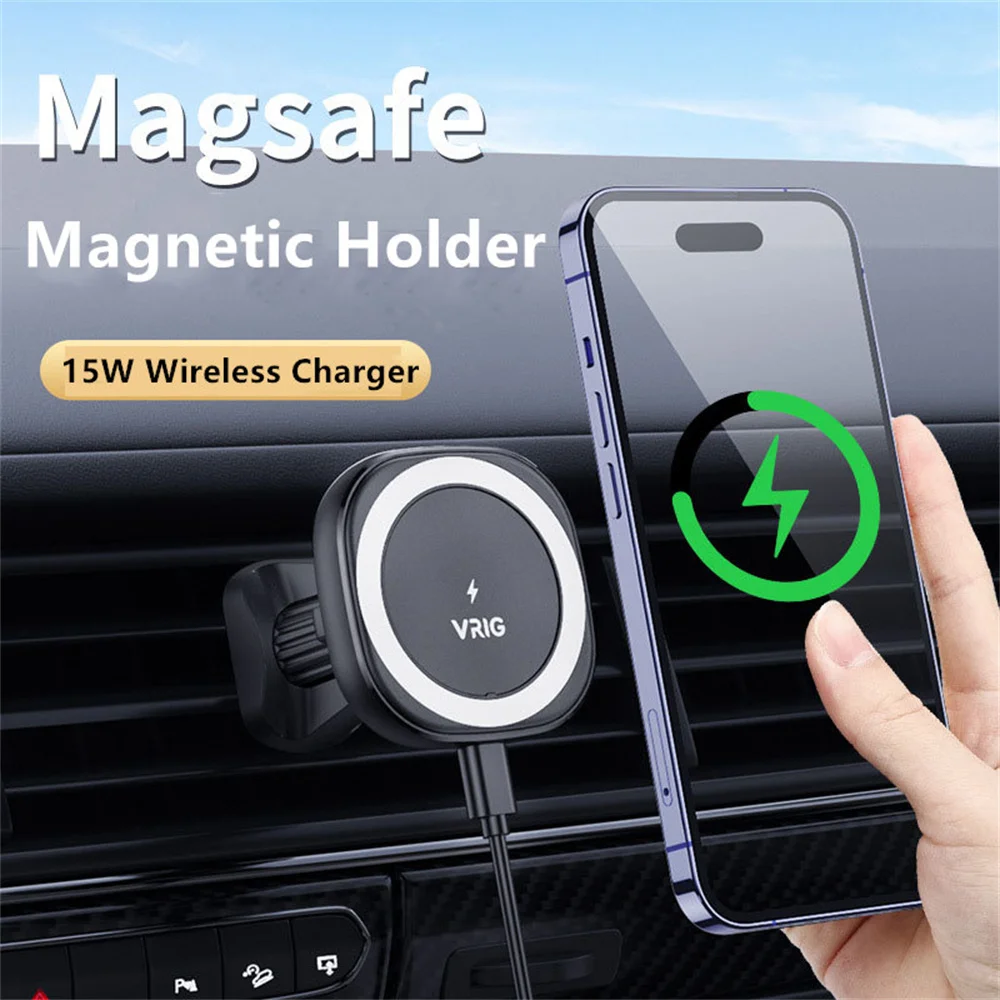 

Magnetic Wireless Car Charger 360 Adjustable Magnetic Air Vent Mount Phone Holder for MagSafe iPhone 14/13/12 Pro Max Plus Mini