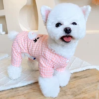 cute small duck print pet dog clothes black pink blue lattice cotton jumpsuit for small medium dog chihuahua puppy sport outfits