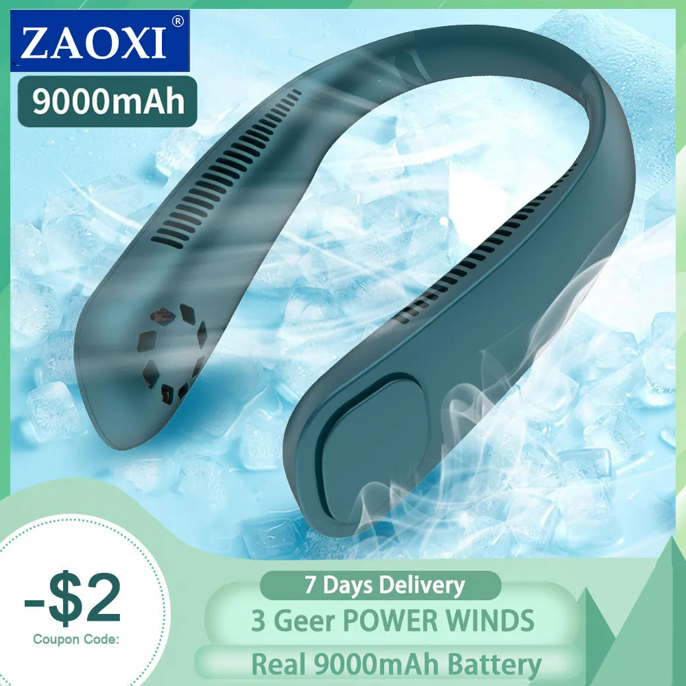 

ZAOXI Xiaomi 9000mAh Neck Fan Type-C Portable Bladeless Rechargeable Leafless Hanging Fans Air Cooler Cooling Wearable Neckband