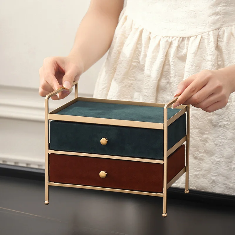 Casegrace Jewelry Box with Metal Rack Holder Double Layer Drawer Organizer Desktop Jewelry Display Storage Boxes Jewellery Tray