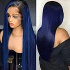 Темно-синий парик из человеческих волос на сетке спереди с эффектом омбре, цветной парик на сетке спереди, бразильский парик без повреждений, прямой парик на сетке для женщин KL