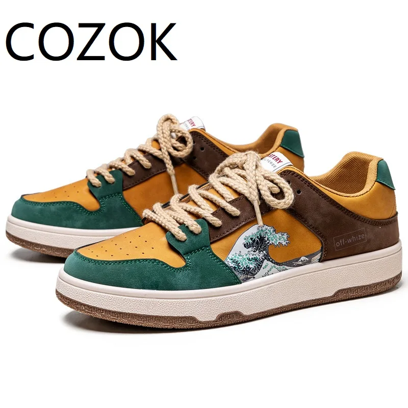 COZOK Spring And Autumn New Men's Shoes Graffiti Loafers Fashion Outdoor Breathable Low Help Sneakers