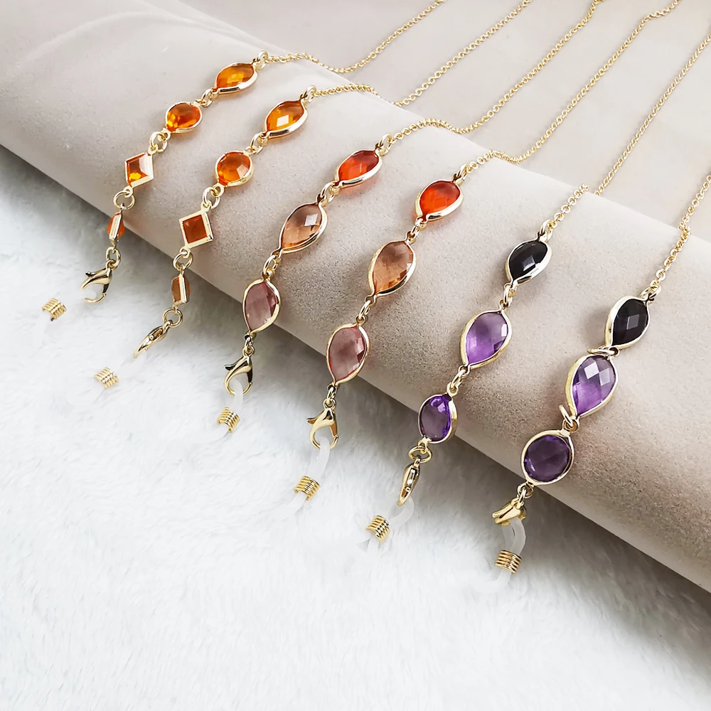 

Renya Colorful Crystal Faceted Waterdrop Beads Sunglass Mask Chian Gradients Color Glasses Chain for Women Jewelry Accessories