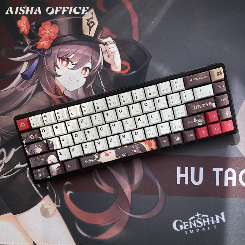 

Аниме колпачки для клавиш Genshin Impact 128 клавиш Ху Тао Xda Profile Pbt Dye Sublimation для механической клавиатуры Dye-Sub для игр Mx Switch