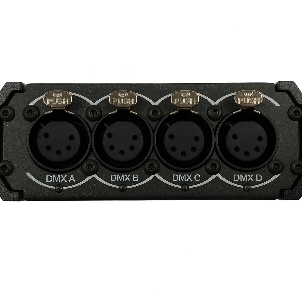 

4-портовый двунаправленный преобразователь Art-Net/sACN в DMX512, компактный узел с PowerCON, PoE и USB-C для сценического освещения