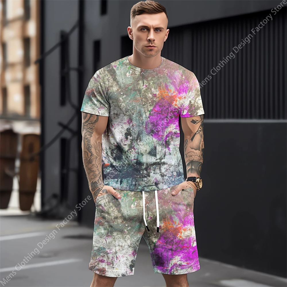 

2023 Summer Casual Tracksuit Men T-shirt+Shorts Fashion Men's Sweat-Shirt Set Men's Clothing 3D Graffiti Printed Clothes For Men