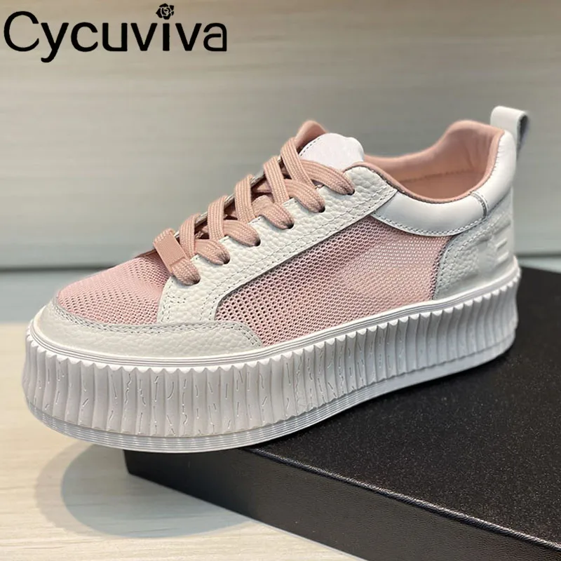 

Кроссовки женские кожаные на шнуровке, толстая подошва, сетчатые, плоская подошва, повседневная прогулочная обувь, дизайнерские, на весну