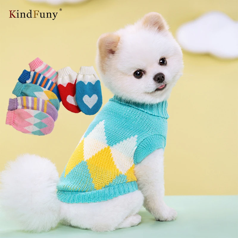 

KindFuny Autumn Winter Dog Knitted Sweater for Small Dog Cat Clothes Chihuahua Schnauzer Pet Turtleneck Costume Ropa Perro