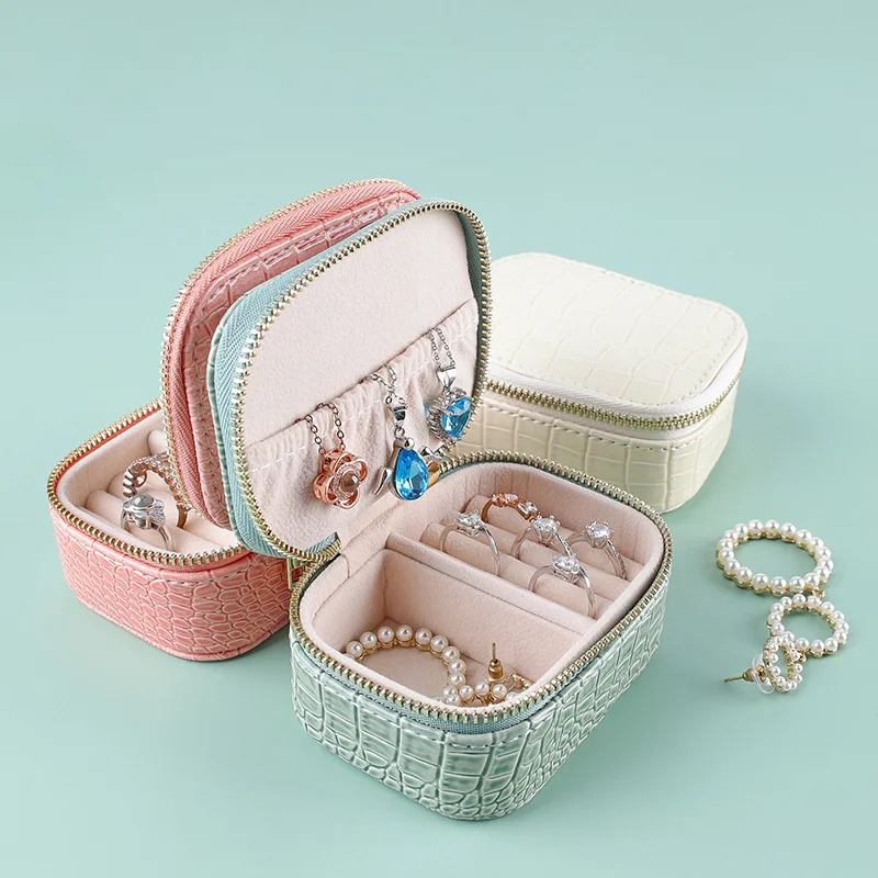

9.5*7*5cm Jewelry Box Multifunctional PUC Metal Frame Necklace Earring Ring Lipstick Jewelry Organizer Small Objects Storage Box