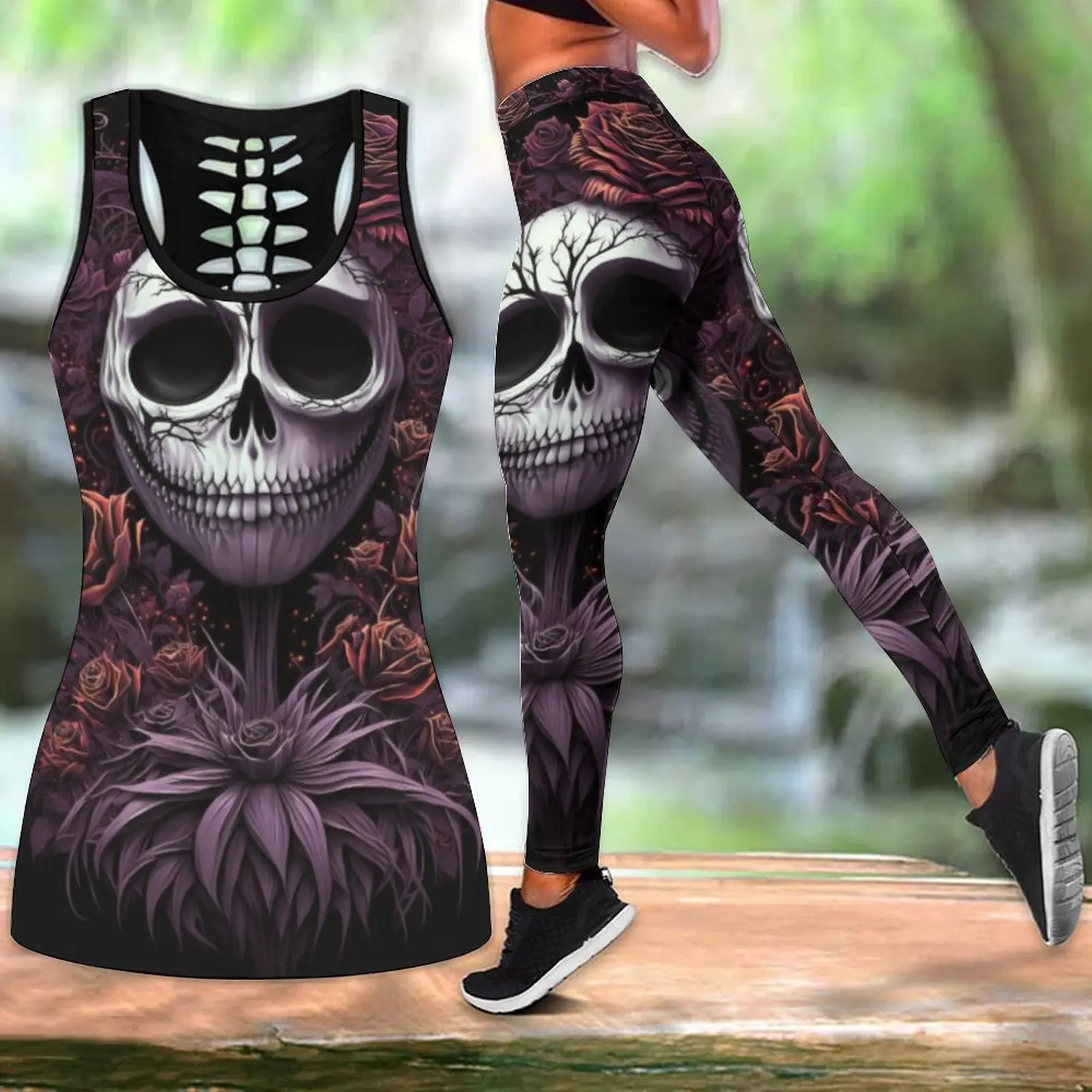 

Women's Summer New Face Rose Print Tank Tops Leggings Suit