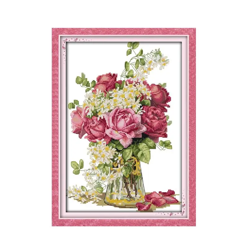 Blooming flowers cross stitch kit aida 14ct 11ct count print canvas stitches embroidery DIY handmade