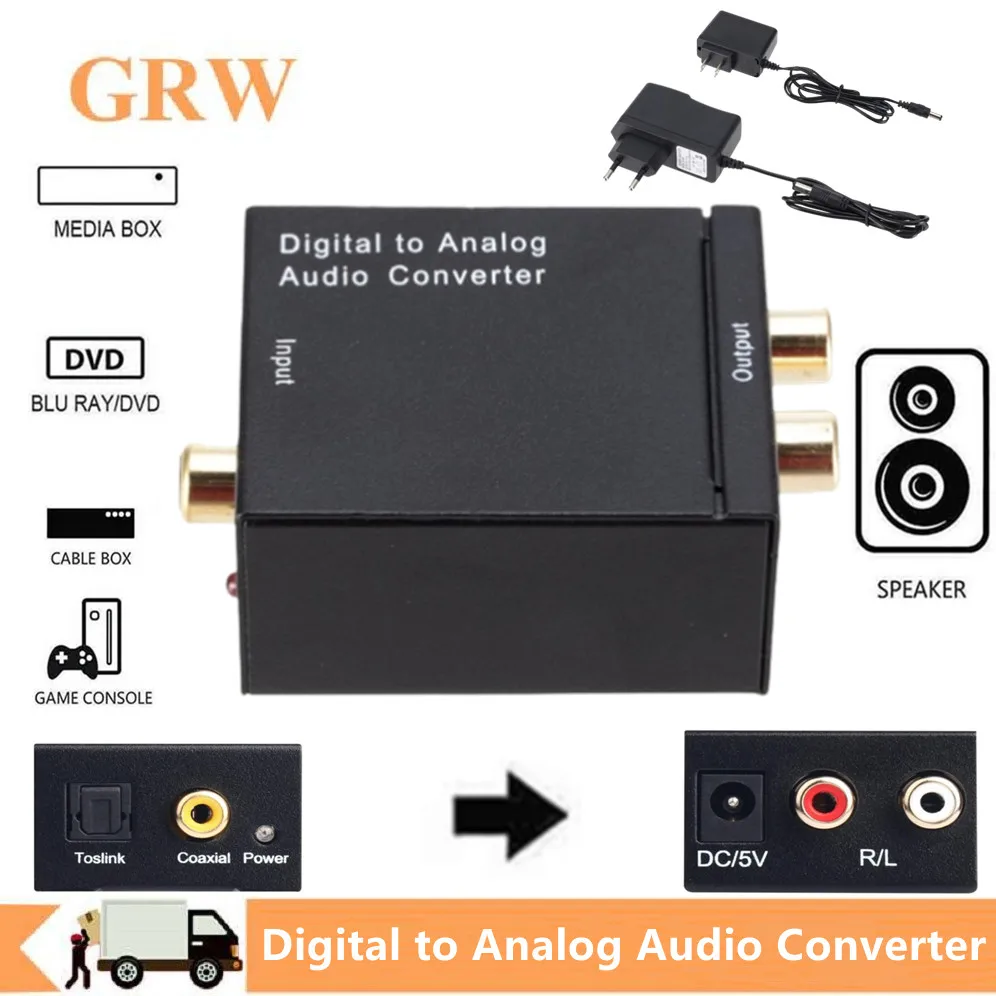 

DAC Digital to Analog Audio Converter Optical Fiber Coaxial Signal to Analog 3.5MM Jack 2*RCA Spdif Stereo Amplifier Decoder