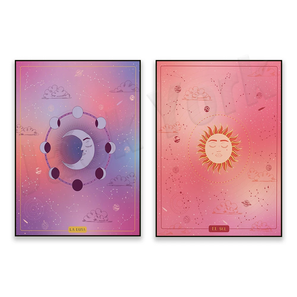 Солнце Луна Зодиак - Градиент Ореол Плакат Духовность Фреска Холст Картина