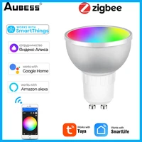 tuya gu10 zigbee 3 0 smart bulb 5w rgbcw led light lamp smart life app remot voice control work with alexa google home alice