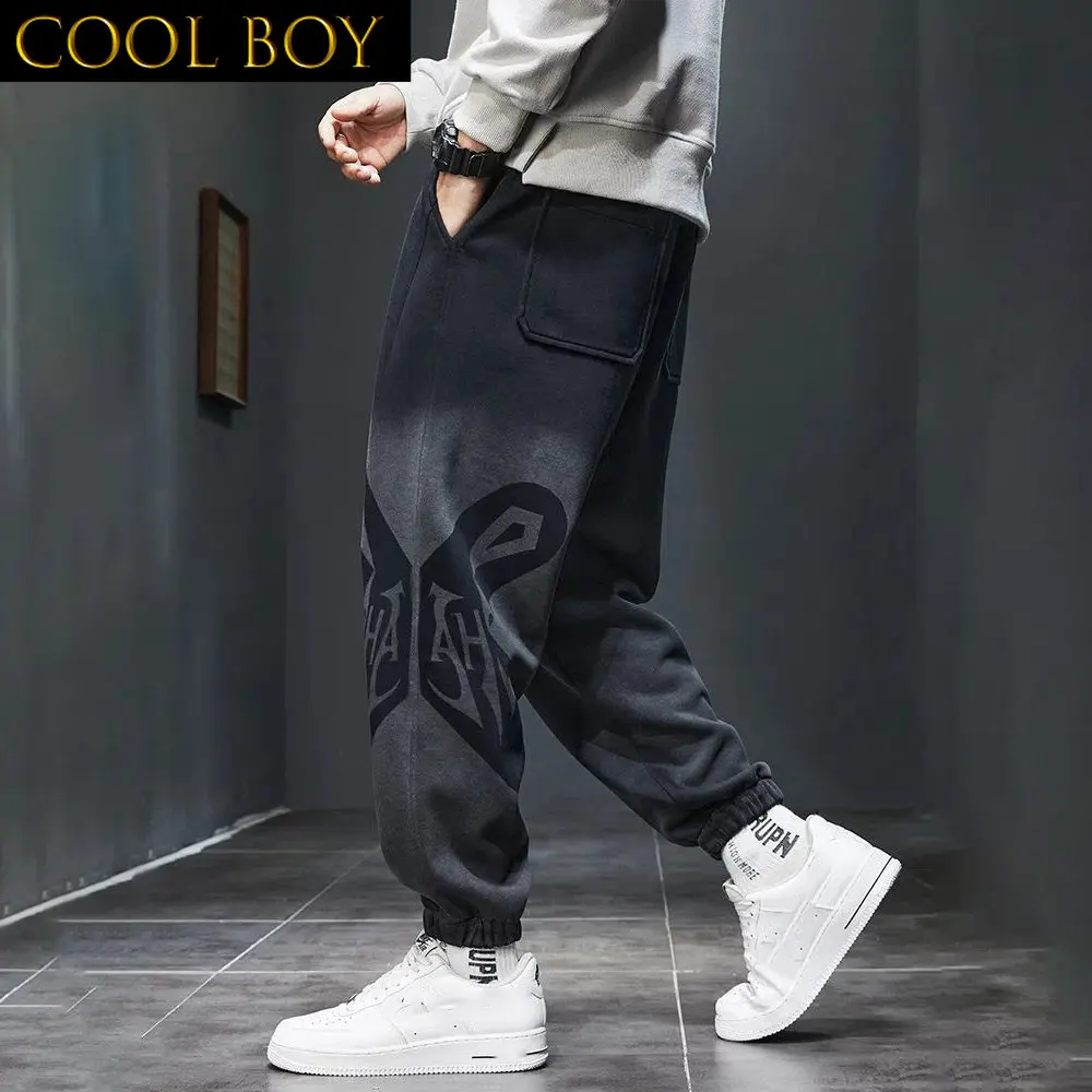 

E BOY 7XL Men Pants Casual Loose Bunched Feet Harem Harajuku Streetwear Trend Printed Letter Boy friend Large size