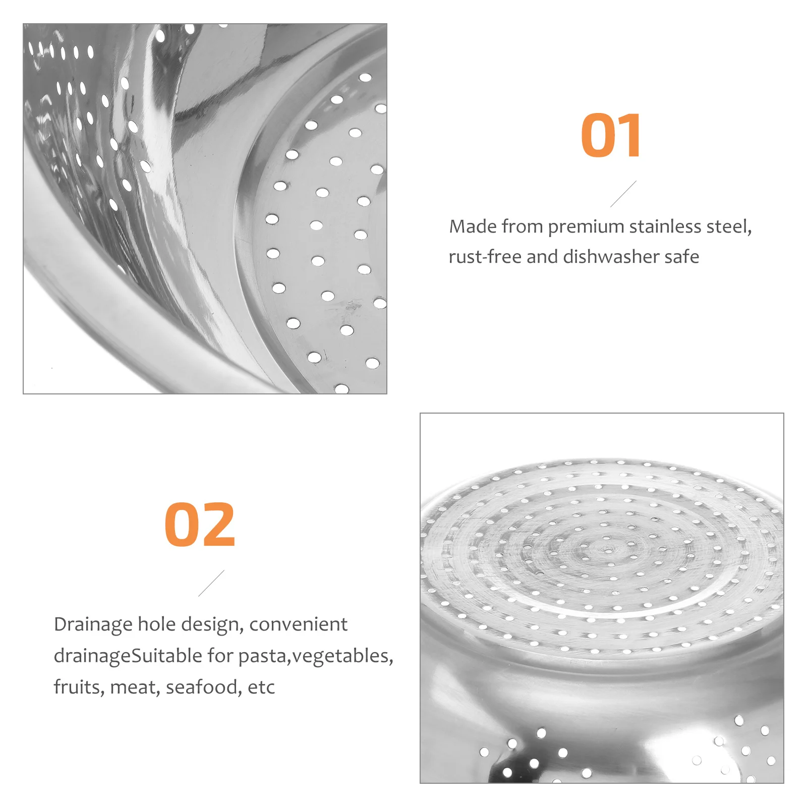 

Stainless Steel Washing Bowl Lightweight Round Shape Vegetable Fruit Colander Strainer Colander for Home Kitchen Shop ( Large