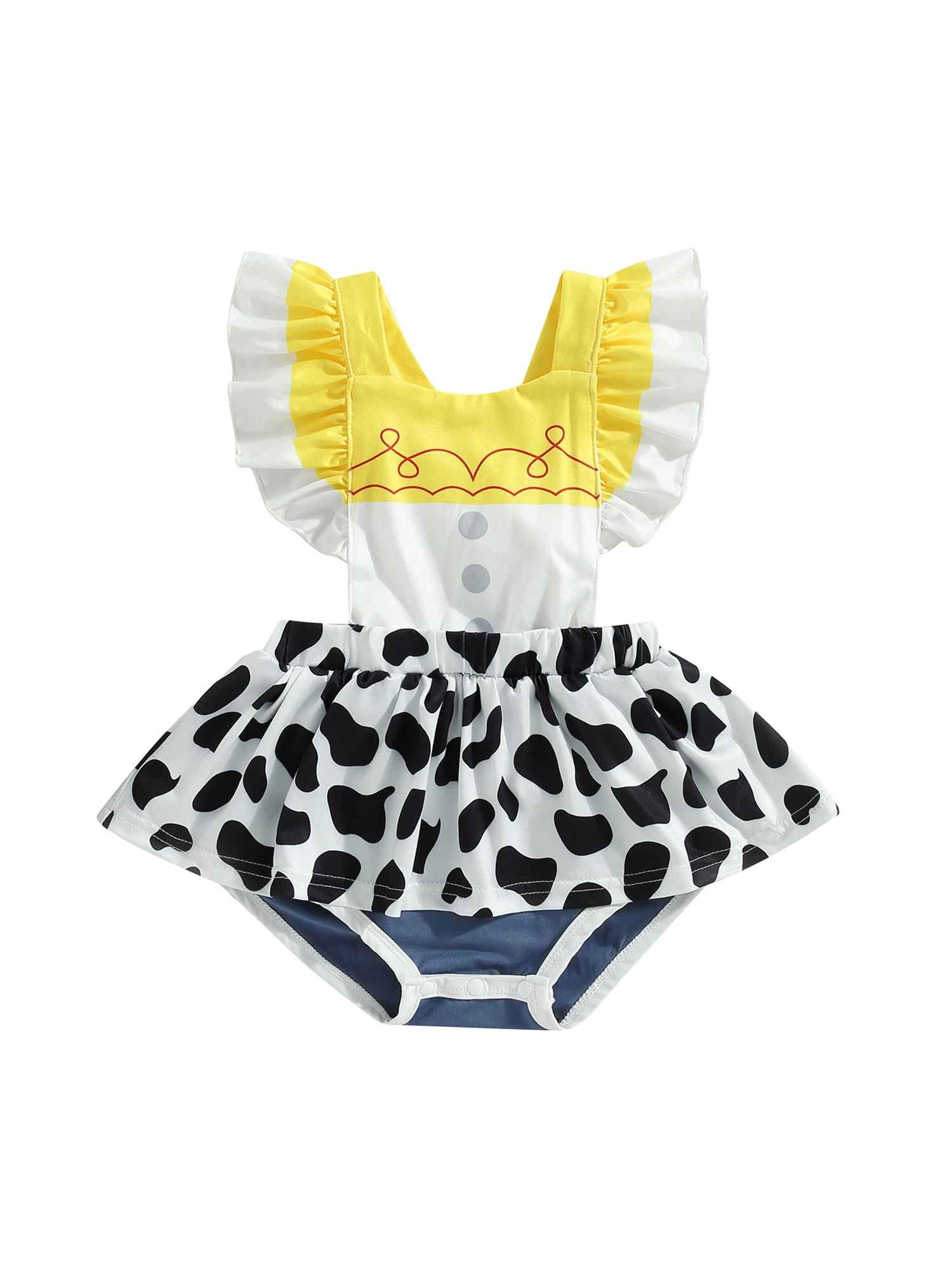 

Infant Baby Girl Summer Outfit Floral Print Ruffled Sleeveless Romper Bodysuit with Headband Set (B-Cow 0-6