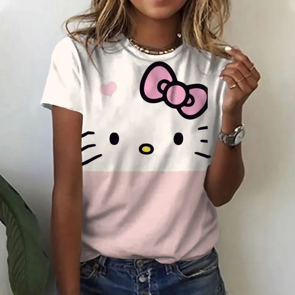 Топы Hello Kitty эстетические женские футболки уличная одежда забавные футболка с