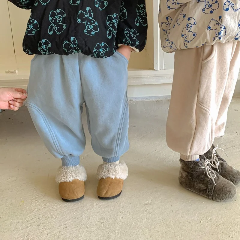 

Детские теплые толстые спортивные брюки, зимние мягкие свободные штаны на флисе для мальчиков и девочек, 2022