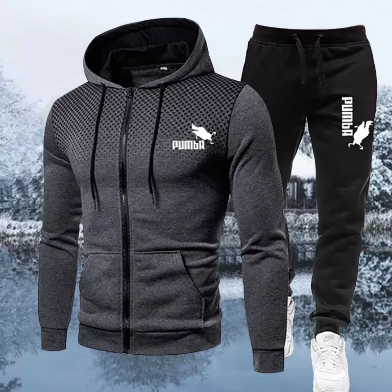 

NEW IN Autumn Winter Discovery Men Suit New Brand Sports Printed Hoodie Sets Male Luxury Fleece Zip Casual Designer Sportswear S