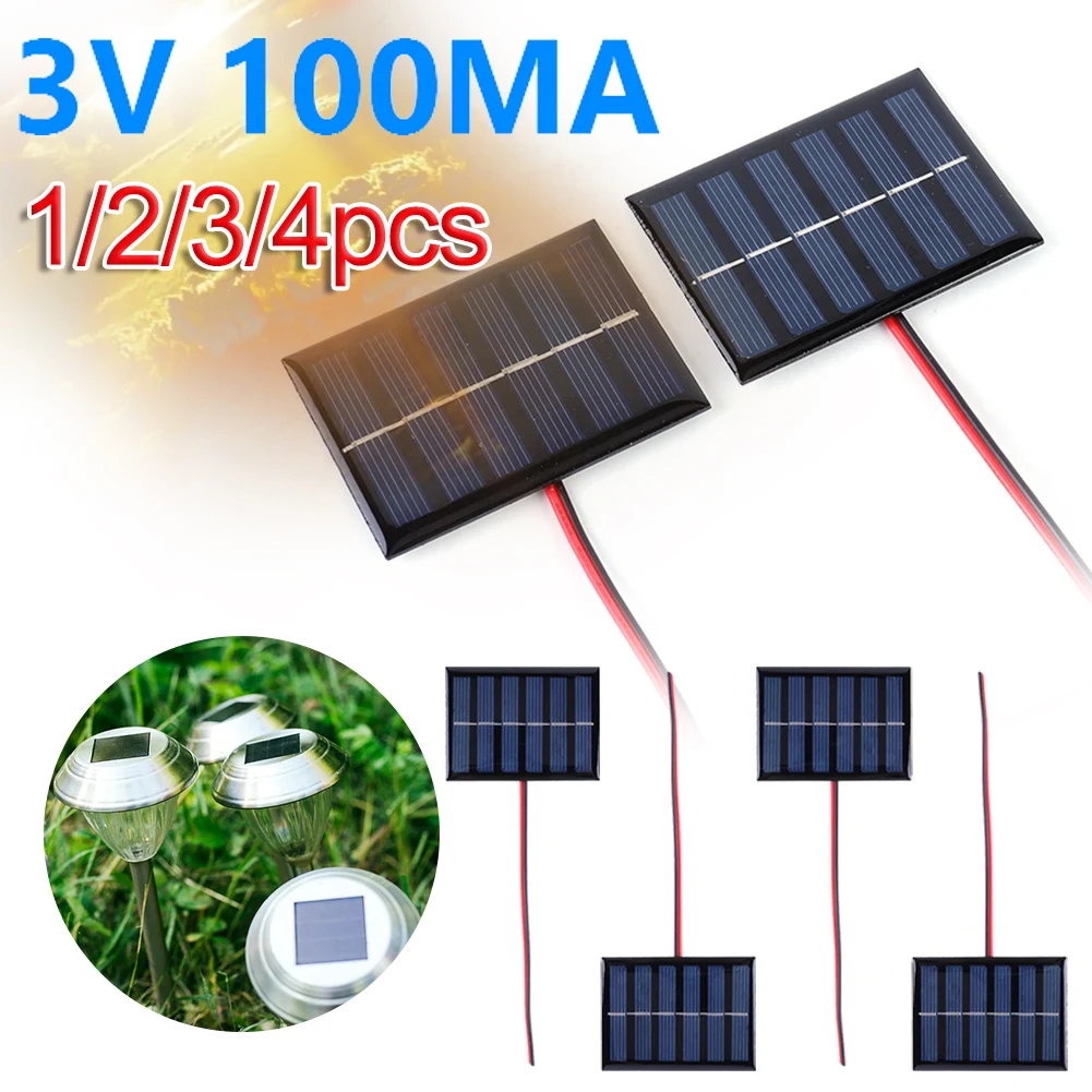 

1-4pcs Mini Solar Panel Replacement Polycrystalline Silicon 1W 3V 100MA DIY Solar Charger with Cable Emergency Battery Charging