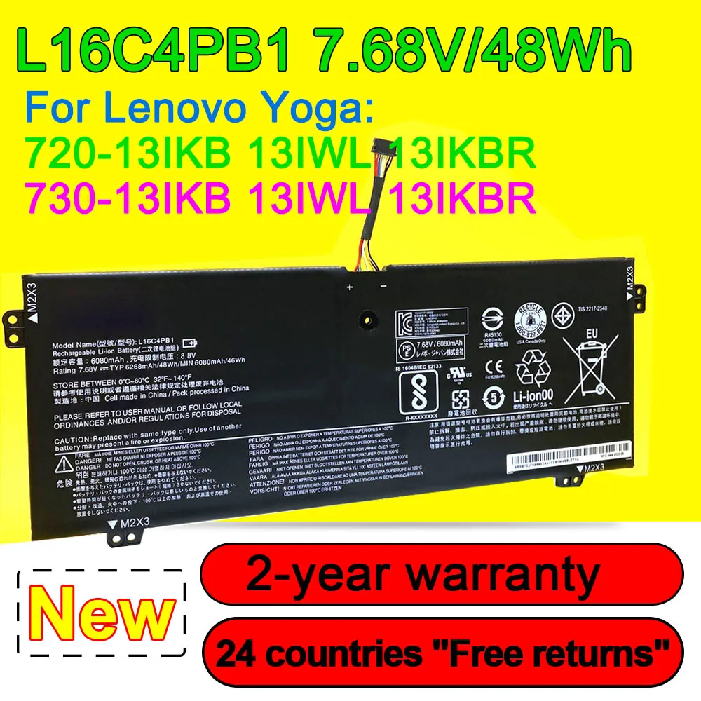 

L16C4PB1 Laptop Battery For Lenovo Yoga 720-13IKB 13IWL 13IKBR,730-13IKB 13IWL 13IKBR L16L4PB1 L16M4PB1 5B10M52740 7.68V 48Wh