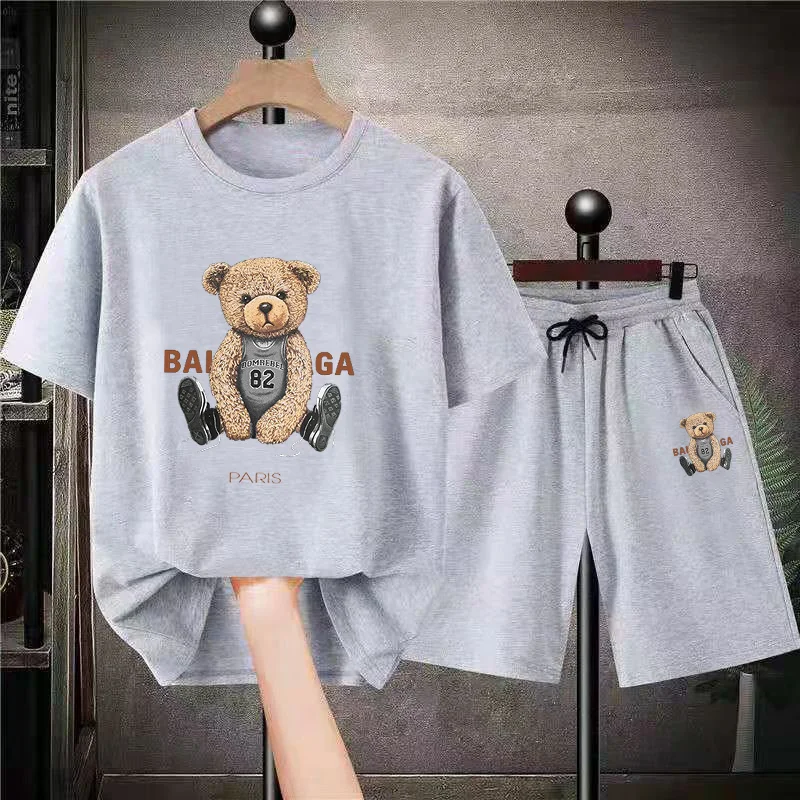 Men Sets Luxury Summer Bear Fashion Graphic Short Sleeved Tees Suits Oversized Mens T-shirt Shorts 2 Piece Outfits Streetwear