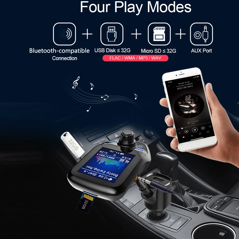 FM-трансмиттер автомобильный 1 8 дюйма Bluetooth 3 0 с 2-мя USB-портами | Автомобили и