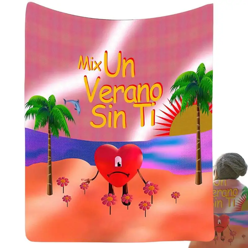 

Bad Cute Bunny Canvas Blanket Un Verano Sin Ti Singer Printed Plush Bed Blanket Throw For Bedroom Portable Blanket Warm Bedding