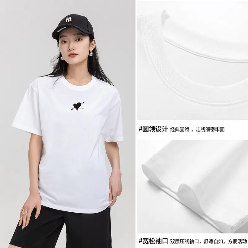 Ngh La Chabell 2024 Summer New Retro Print Top Design Sense Women Cotton Short sleeve T-shirt